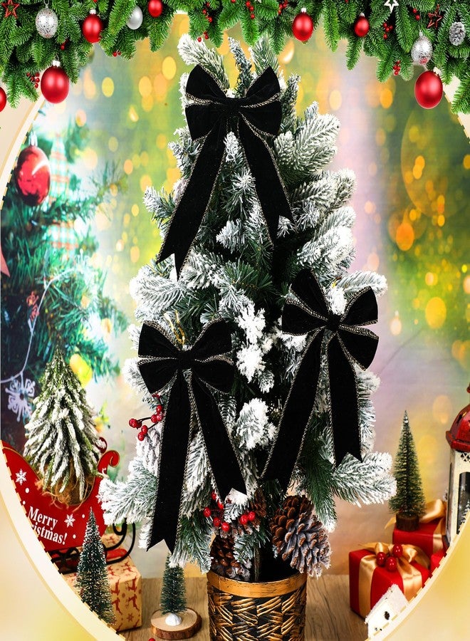 Solsew 24 Pcs Christmas Velvet Bows 5 x 7.9 Inch Rustic Velvet Christmas Tree Bows Vintage Tree Ornaments for Xmas Holiday Garland Home Decor Wedding Outdoor Indoor Decoration(Black) - Image 5